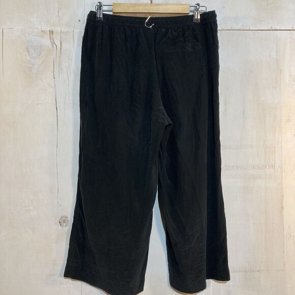 Joie 100% Silk High Rise Wide Leg Black Crop Pants Womens Sz S Elastic Waist - Picture 4 of 6